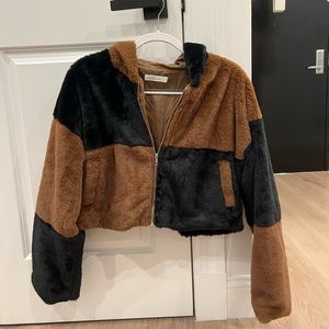 Black and brown fur jacket